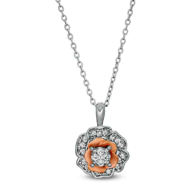 0.25 CT. T.W. Composite Natural Diamond Blooming Flower Pendant in 10K Two-Tone Gold