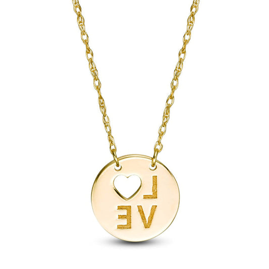 LOVE" Heart Cutout Disc Necklace in 14K Gold"