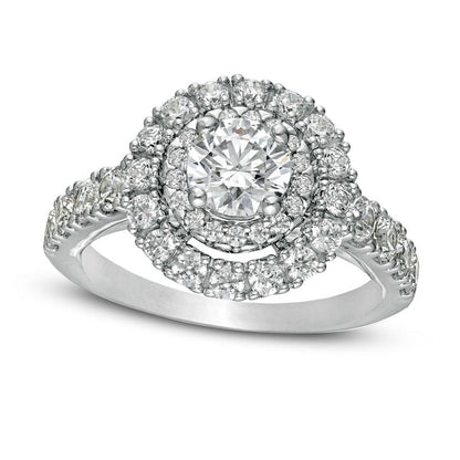 2.25 CT. T.W. Natural Diamond Double Frame Engagement Ring in Solid 14K White Gold