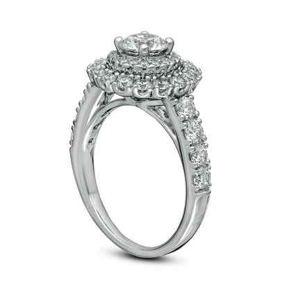 2.25 CT. T.W. Natural Diamond Double Frame Engagement Ring in Solid 14K White Gold