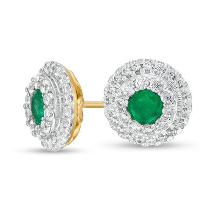 4.0mm Emerald and 0.5 CT. T.W. Diamond Double Frame Stud Earrings in 10K Gold