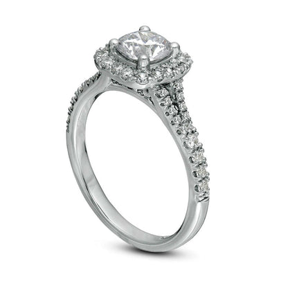 1.38 CT. T.W. Natural Diamond Cushion Frame Split Shank Engagement Ring in Solid 14K White Gold