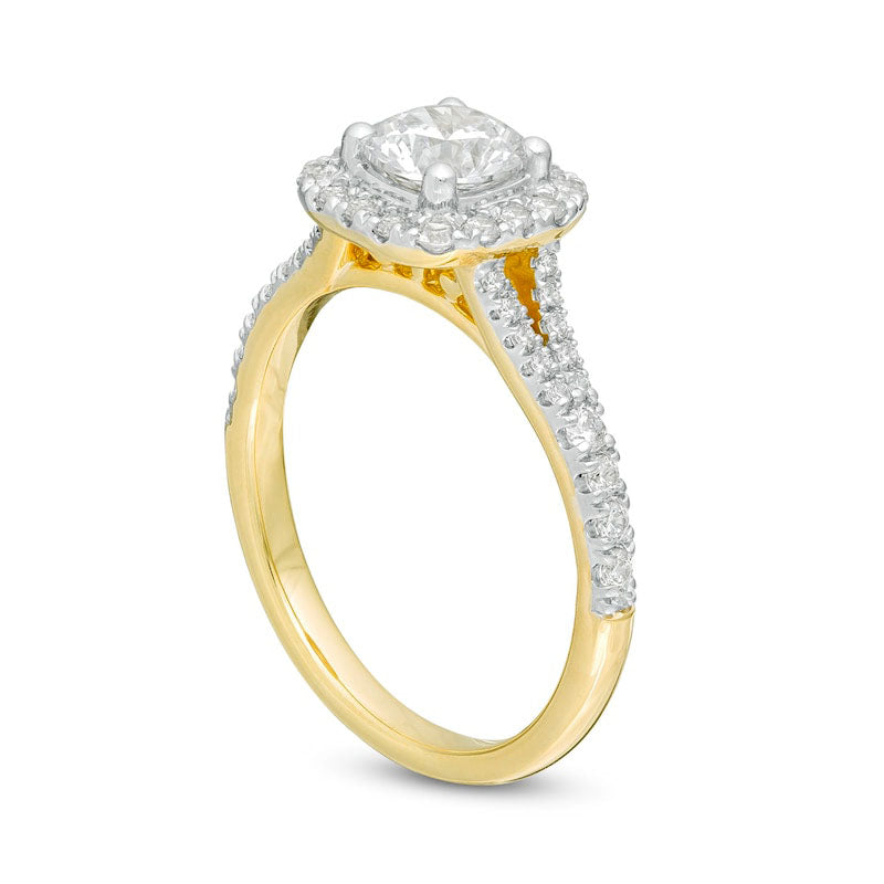 1.38 CT. T.W. Natural Diamond Cushion Frame Split Shank Engagement Ring in Solid 14K Gold