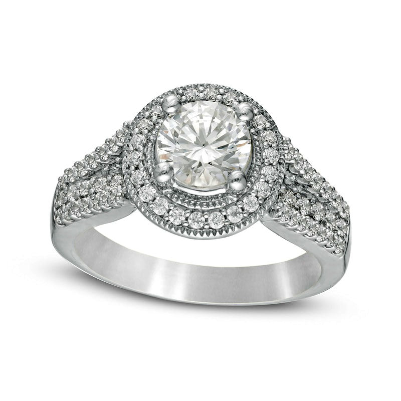 1.63 CT. T.W. Natural Diamond Antique Vintage-Style Split Shank Engagement Ring in Solid 14K White Gold