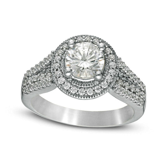 1.63 CT. T.W. Natural Diamond Antique Vintage-Style Split Shank Engagement Ring in Solid 14K White Gold