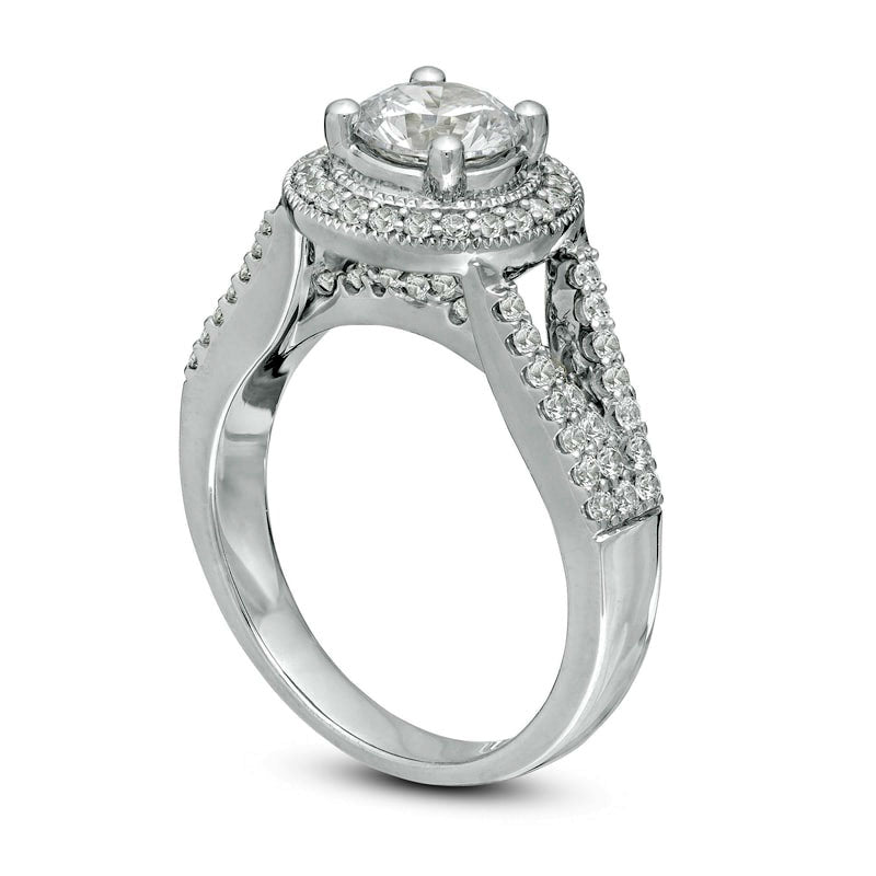 1.63 CT. T.W. Natural Diamond Antique Vintage-Style Split Shank Engagement Ring in Solid 14K White Gold