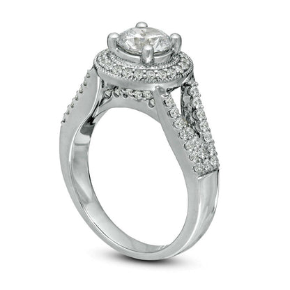 1.63 CT. T.W. Natural Diamond Antique Vintage-Style Split Shank Engagement Ring in Solid 14K White Gold