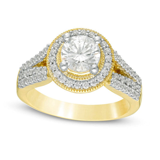 1.63 CT. T.W. Natural Diamond Antique Vintage-Style Split Shank Engagement Ring in Solid 14K Gold