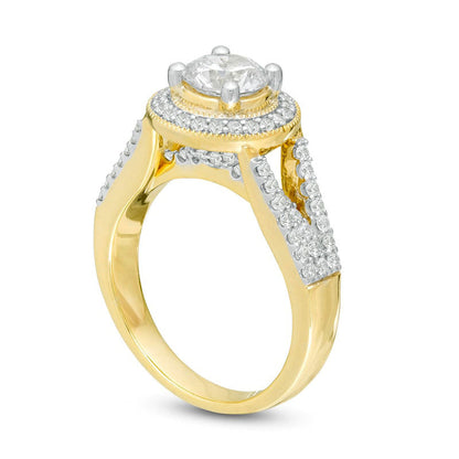1.63 CT. T.W. Natural Diamond Antique Vintage-Style Split Shank Engagement Ring in Solid 14K Gold