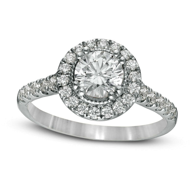 1.5 CT. T.W. Natural Diamond Frame Antique Vintage-Style Engagement Ring in Solid 14K White Gold