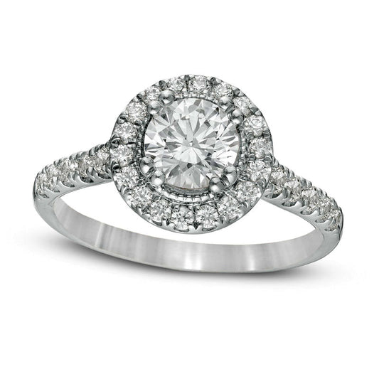 1.5 CT. T.W. Natural Diamond Frame Antique Vintage-Style Engagement Ring in Solid 14K White Gold
