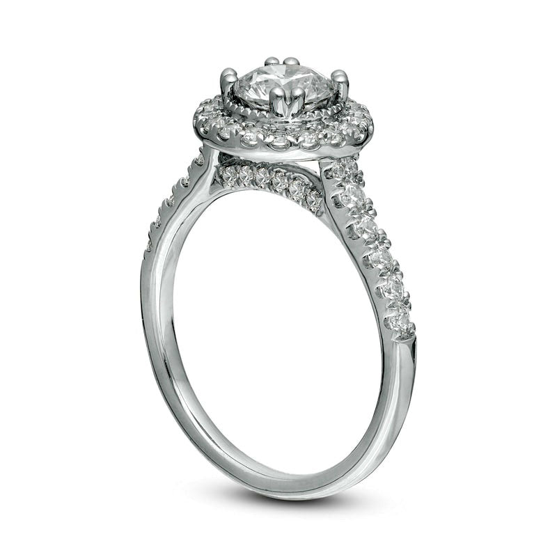 1.5 CT. T.W. Natural Diamond Frame Antique Vintage-Style Engagement Ring in Solid 14K White Gold