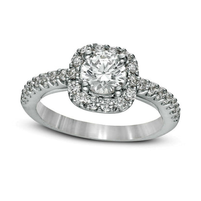 1.5 CT. T.W. Natural Diamond Cushion Frame Engagement Ring in Solid 14K White Gold