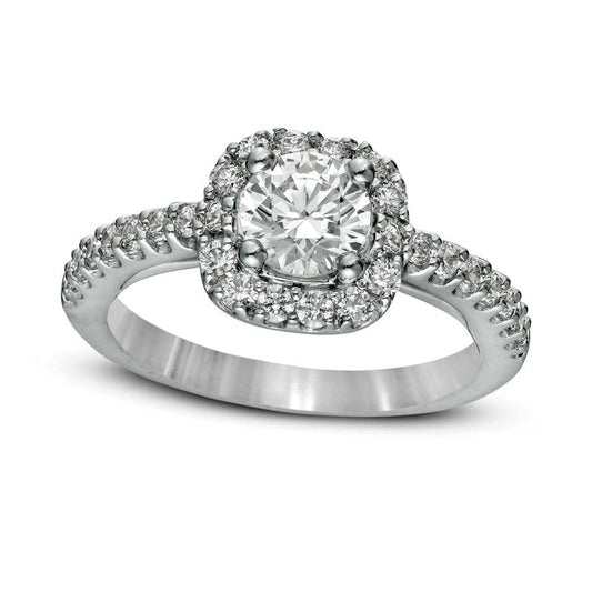 1.5 CT. T.W. Natural Diamond Cushion Frame Engagement Ring in Solid 14K White Gold
