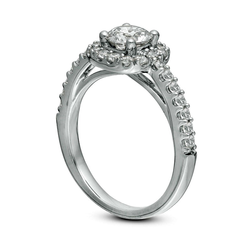 1.5 CT. T.W. Natural Diamond Cushion Frame Engagement Ring in Solid 14K White Gold