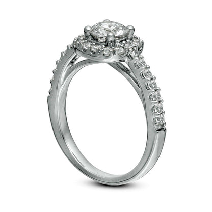 1.5 CT. T.W. Natural Diamond Cushion Frame Engagement Ring in Solid 14K White Gold