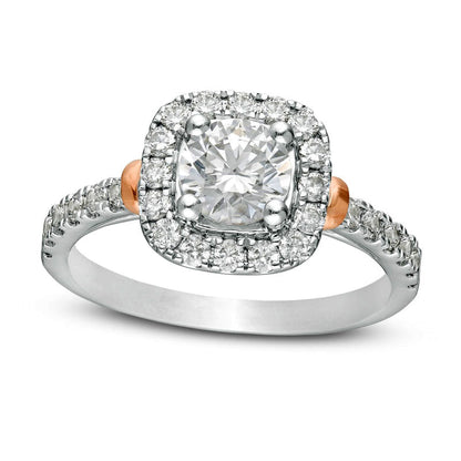 1.5 CT. T.W. Natural Diamond Cushion Frame Engagement Ring in Solid 14K Two-Tone Gold