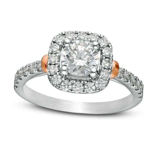 1.5 CT. T.W. Natural Diamond Cushion Frame Engagement Ring in Solid 14K Two-Tone Gold