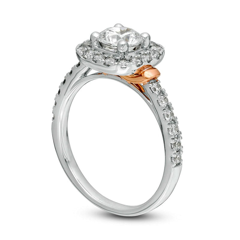 1.5 CT. T.W. Natural Diamond Cushion Frame Engagement Ring in Solid 14K Two-Tone Gold