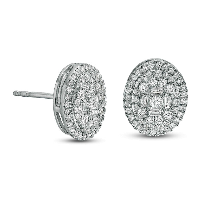0.5 CT. T.W. Composite Oval Diamond Frame Stud Earrings in 10K White Gold