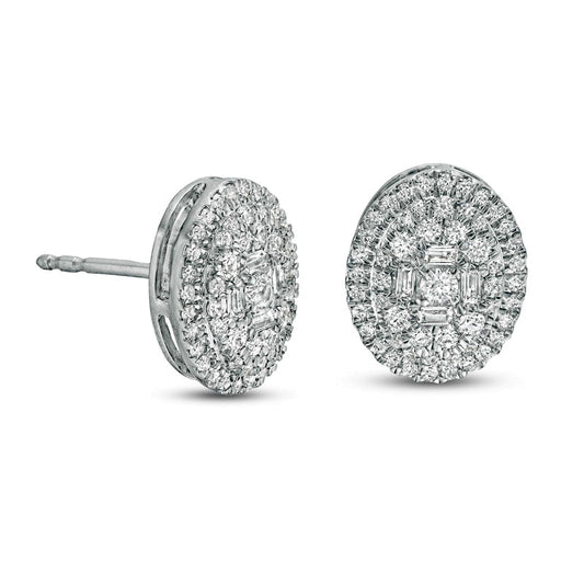 0.5 CT. T.W. Composite Oval Diamond Frame Stud Earrings in 10K White Gold