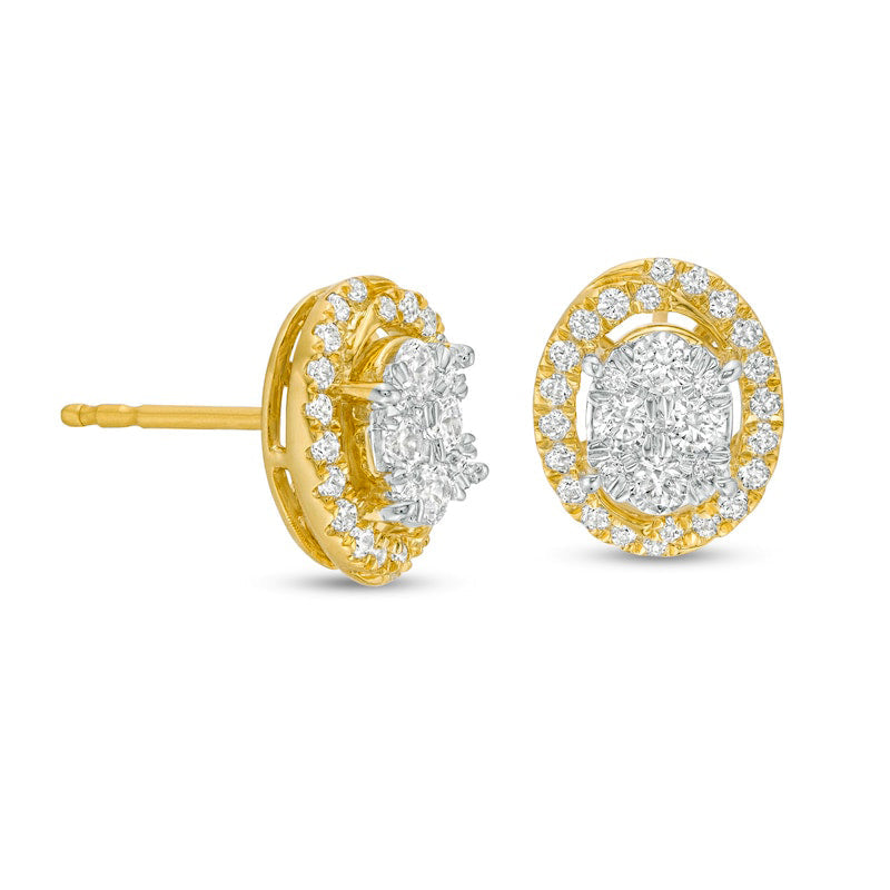 0.5 CT. T.W. Composite Oval Diamond Frame Stud Earrings in 10K Gold