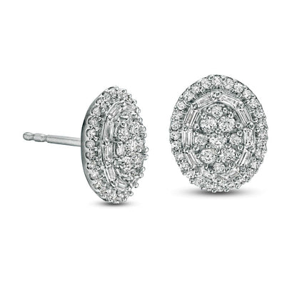 0.5 CT. T.W. Composite Oval Diamond Frame Stud Earrings in 10K White Gold