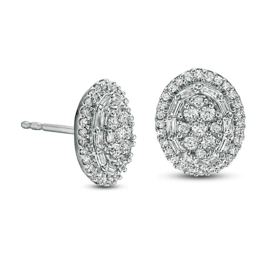 0.5 CT. T.W. Composite Oval Diamond Frame Stud Earrings in 10K White Gold