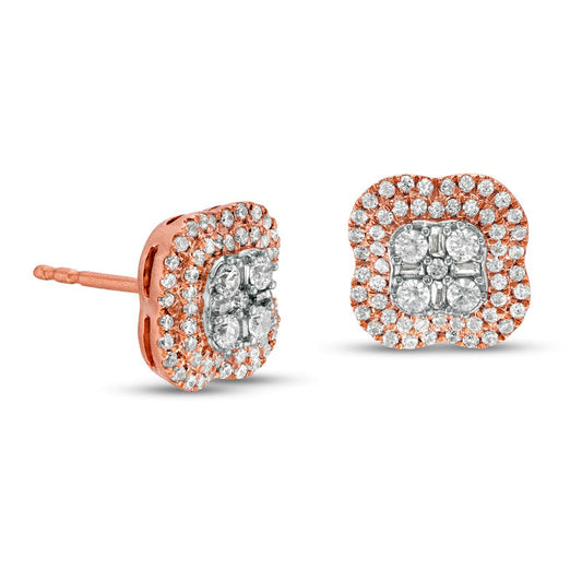 0.5 CT. T.W. Composite Diamond Double Clover Frame Stud Earrings in 10K Rose Gold