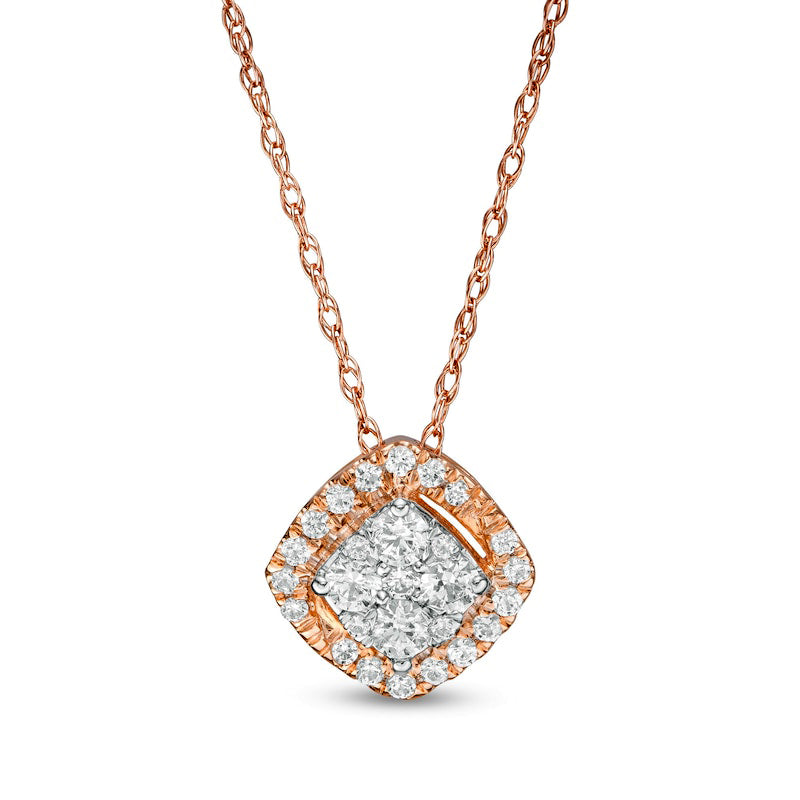 0.25 CT. T.W. Composite Natural Diamond Tilted Cushion Frame Pendant in 10K Rose Gold