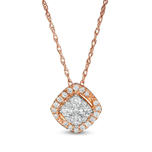 0.25 CT. T.W. Composite Natural Diamond Tilted Cushion Frame Pendant in 10K Rose Gold