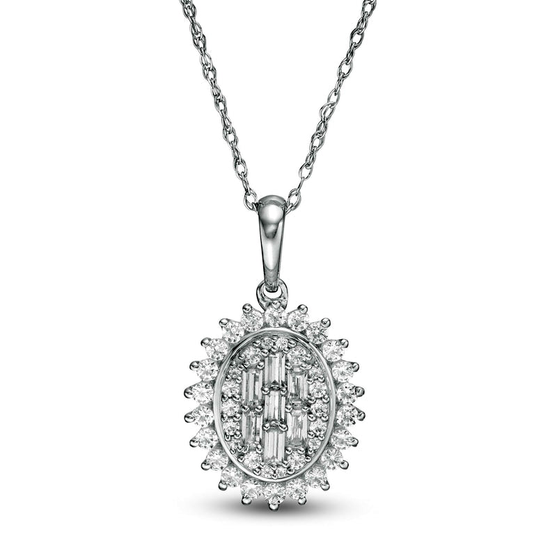 0.5 CT. T.W. Composite Oval Natural Diamond Frame Sunburst Pendant in 10K White Gold