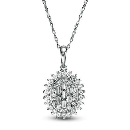 0.5 CT. T.W. Composite Oval Natural Diamond Frame Sunburst Pendant in 10K White Gold