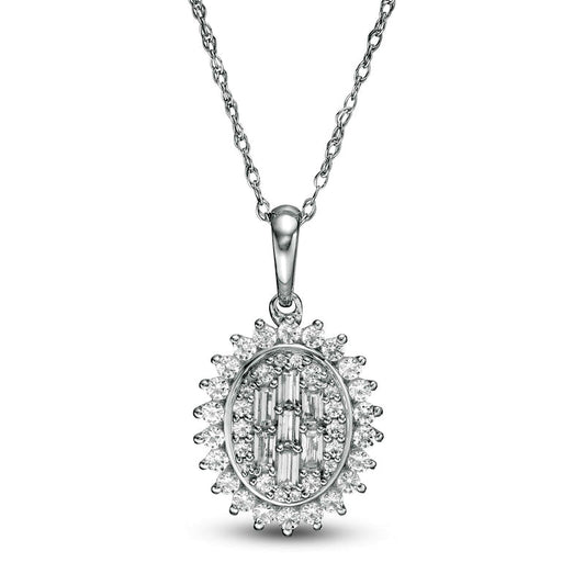 0.5 CT. T.W. Composite Oval Natural Diamond Frame Sunburst Pendant in 10K White Gold