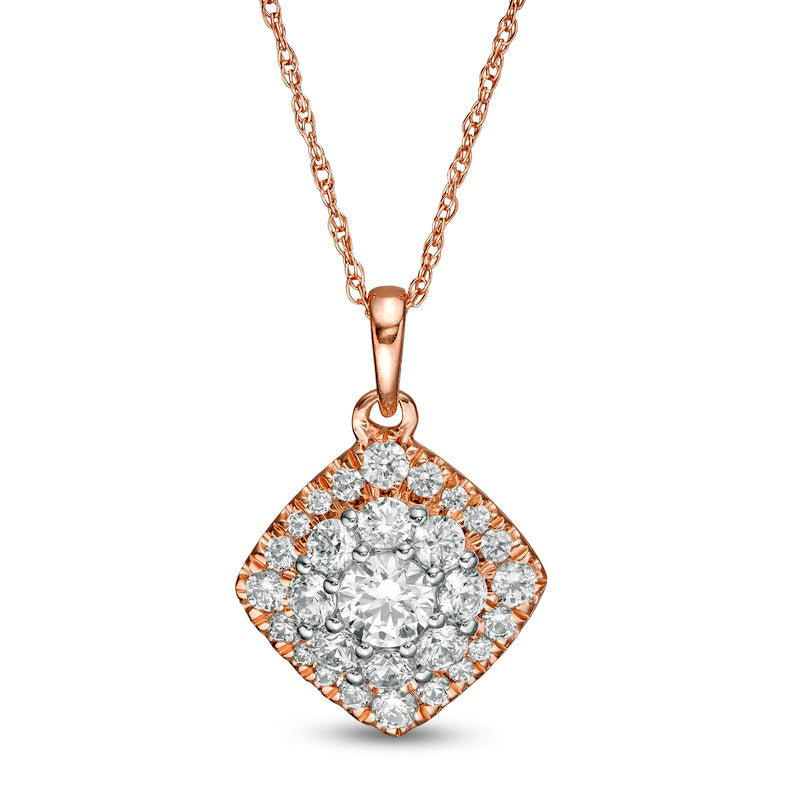 0.75 CT. T.W. Composite Natural Diamond Tilted Cushion Frame Pendant in 10K Rose Gold