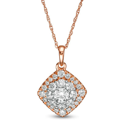 0.75 CT. T.W. Composite Natural Diamond Tilted Cushion Frame Pendant in 10K Rose Gold
