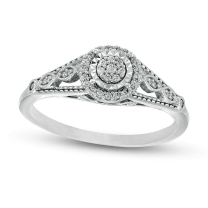 0.17 CT. T.W. Composite Natural Diamond Frame Antique Vintage-Style Promise Ring in Sterling Silver