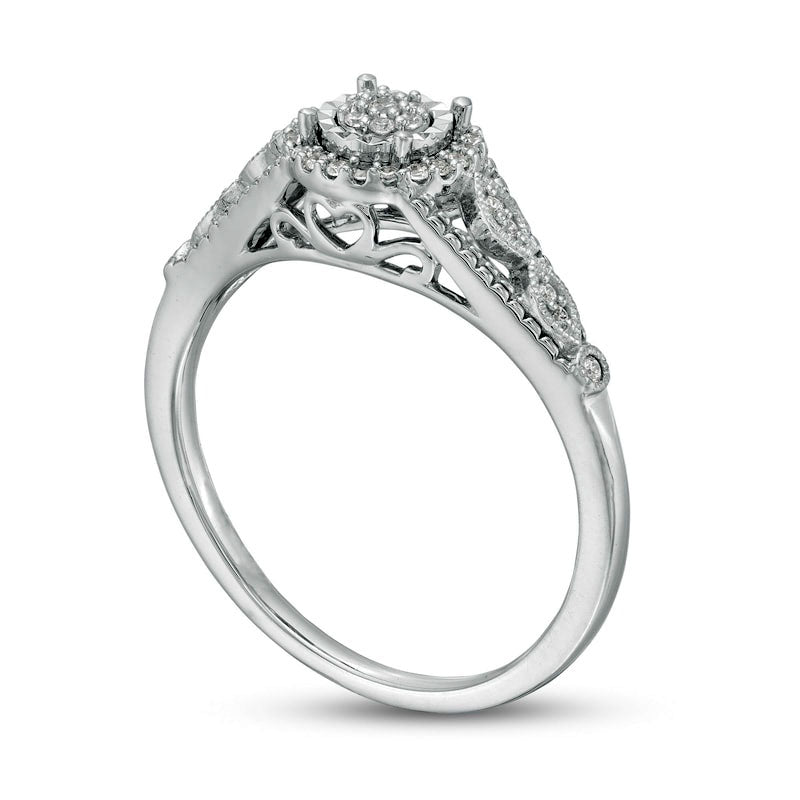 0.17 CT. T.W. Composite Natural Diamond Frame Antique Vintage-Style Promise Ring in Sterling Silver