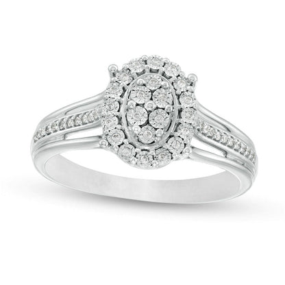 0.17 CT. T.W. Composite Oval Natural Diamond Frame Split Shank Promise Ring in Sterling Silver
