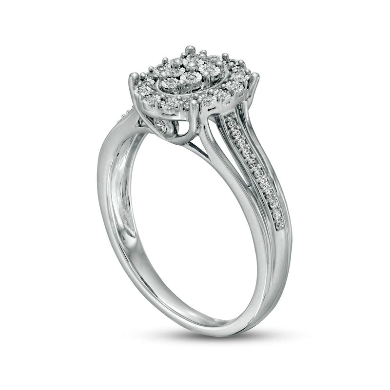 0.17 CT. T.W. Composite Oval Natural Diamond Frame Split Shank Promise Ring in Sterling Silver