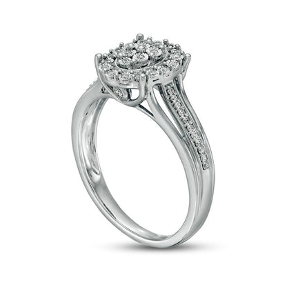 0.17 CT. T.W. Composite Oval Natural Diamond Frame Split Shank Promise Ring in Sterling Silver