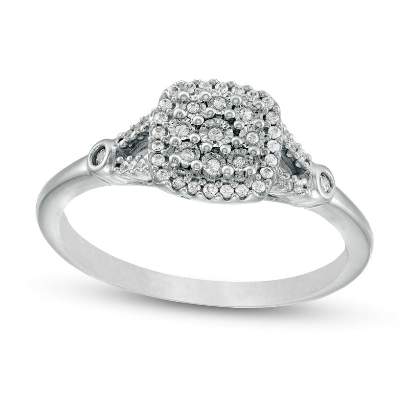 0.17 CT. T.W. Composite Cushion-Shaped Natural Diamond Split Shank Promise Ring in Sterling Silver