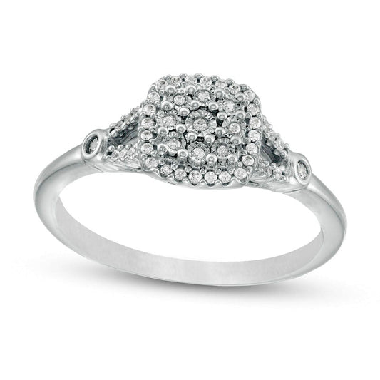0.17 CT. T.W. Composite Cushion-Shaped Natural Diamond Split Shank Promise Ring in Sterling Silver