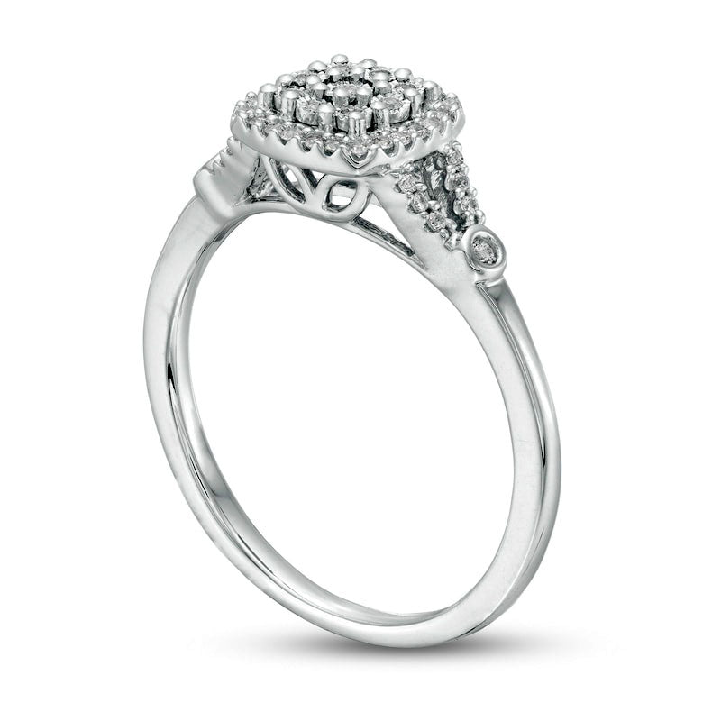 0.17 CT. T.W. Composite Cushion-Shaped Natural Diamond Split Shank Promise Ring in Sterling Silver