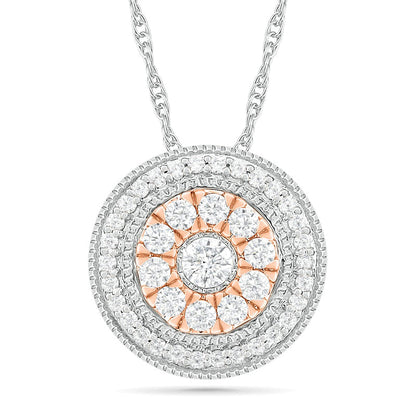 0.5 CT. T.W. Natural Diamond Double Frame Pendant in Sterling Silver and 10K Rose Gold