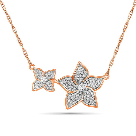 0.25 CT. T.W. Natural Diamond Flower Necklace in 10K Rose Gold