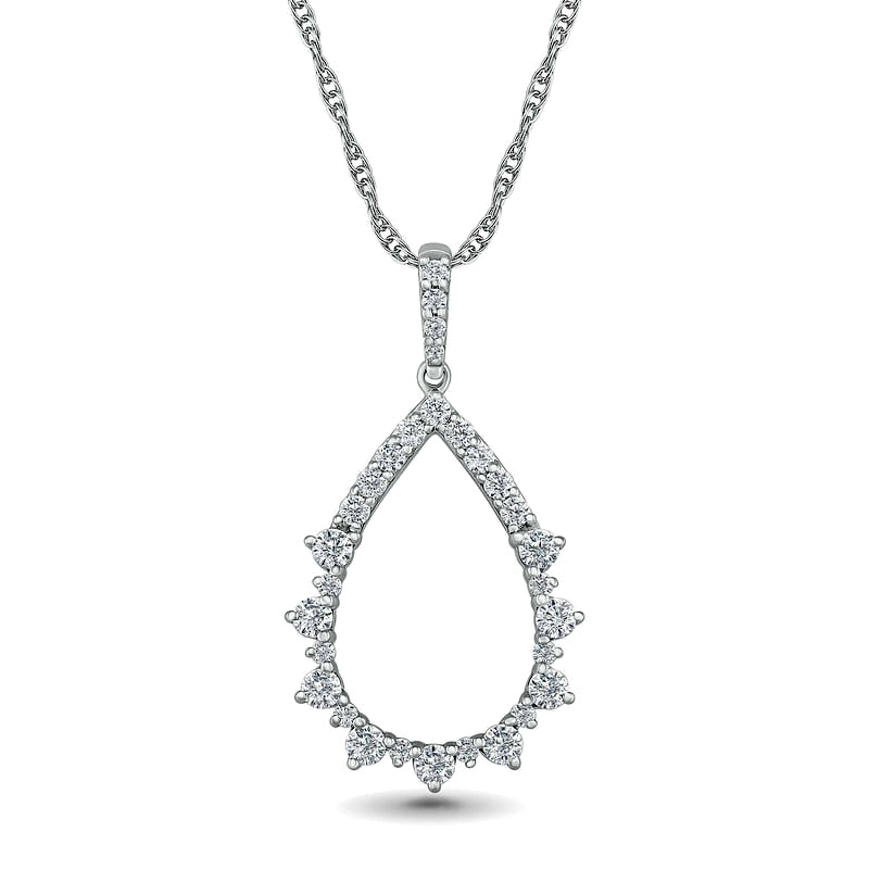 0.5 CT. T.W. Natural Diamond Pear-Shaped Sunburst Pendant in 10K White Gold