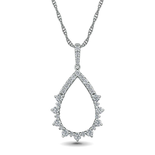 0.5 CT. T.W. Natural Diamond Pear-Shaped Sunburst Pendant in 10K White Gold