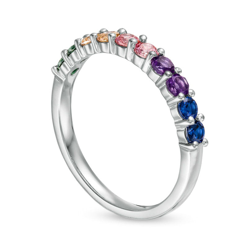 Simulated Multi-Color Sapphire Duos Band in Sterling Silver