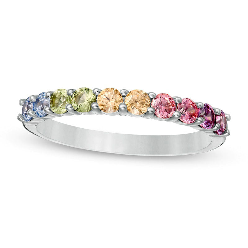 Simulated Light Multi-Color Sapphire Duos Band in Sterling Silver